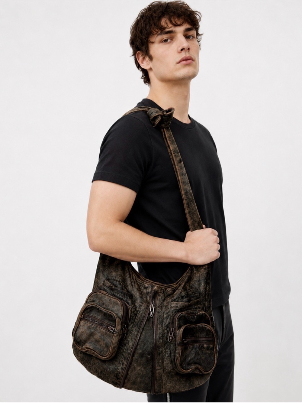 Alexander Wang Donna Distressed Haze color  washed leather bag brass man